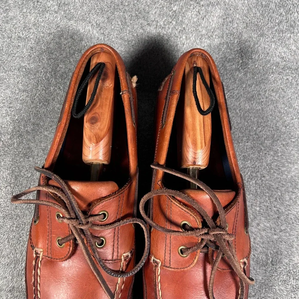 VTG Lands' End Boat Shoes 90s Leather Brown MocToe Loafers Men 10.5M Brazil